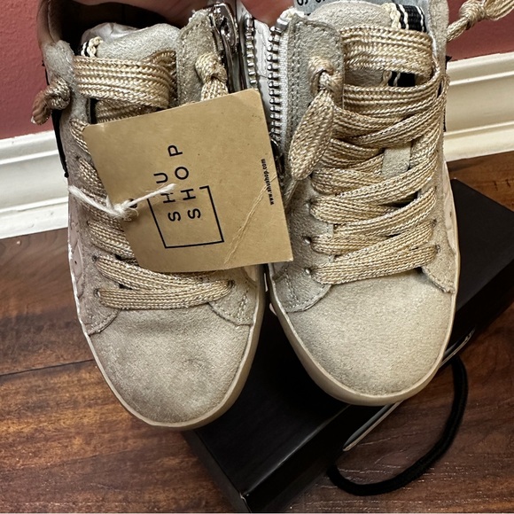 NEW in Box ShuShop Paula Toddler Beige Croco Size 11 Silver Detail Gray Star - Picture 5 of 7